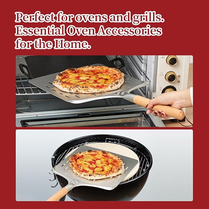 Pizza Peel 12 Inch - Anodized Aluminum Pizza Spatula with Wooden Handle - Ideal for Pizza Oven & Baking, Lightweight Pizza Turning Peel for Baking pizza Bread Pizza Oven Accessories Tools