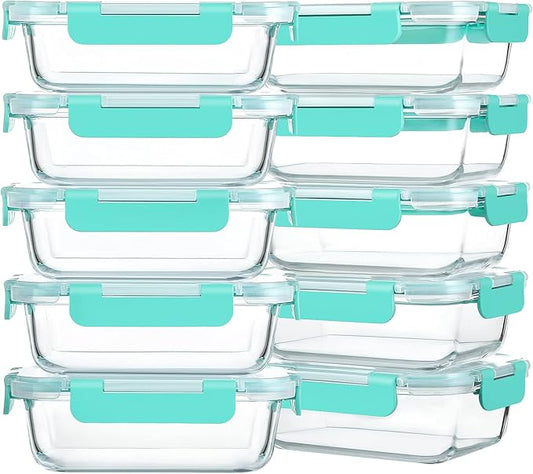 M MCIRCO [10-Pack,22 Oz Glass Meal Prep Containers,Glass Food Storage Containers with lids,Glass Lunch Containers,Microwave, Oven, Freezer and Dishwasher, Green