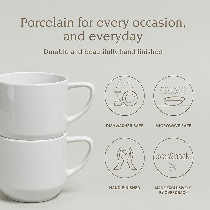 over&back Coupe Porcelain Coffee Mugs - 4-Piece Mug Set - Enjoy the Perfect Cup of Coffee, Tea, Latte, and More - Glossy White - 14 Oz
