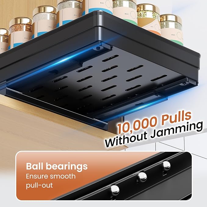 Pull Out Spice Rack Organizer for Cabinet, Slide Out Spice Racks Organizer, Easy to Install Spice Cabinet Organizers, 8.26''Wx10.6''Dx2.7''H, 1 Pack-1 Tier(Black)