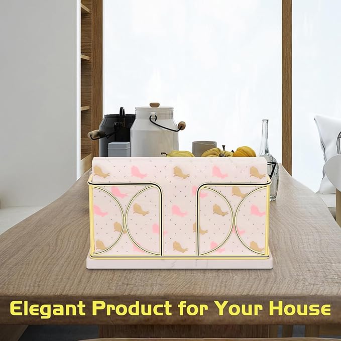 Napkin Holder with Marble Base, Guest Towel Paper Dispenser for Table, Modern Metal Napkin Stand, Ideal for All Bathroom Vanity, Kitchen Decor Accessories (Gold, 4 Inch)