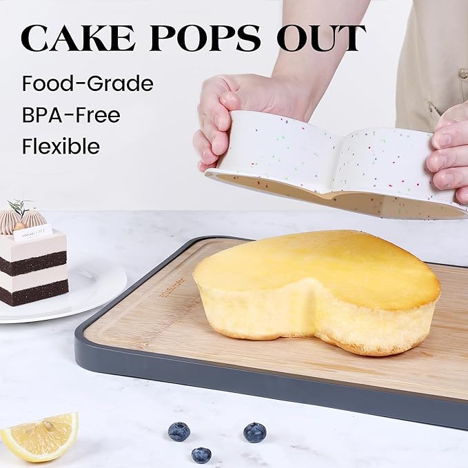 6 Inch Heart Shaped Cake Pans Small Heart Cake Pan Nonstick Silicone Molds for Baking Set of 3 (Cream)