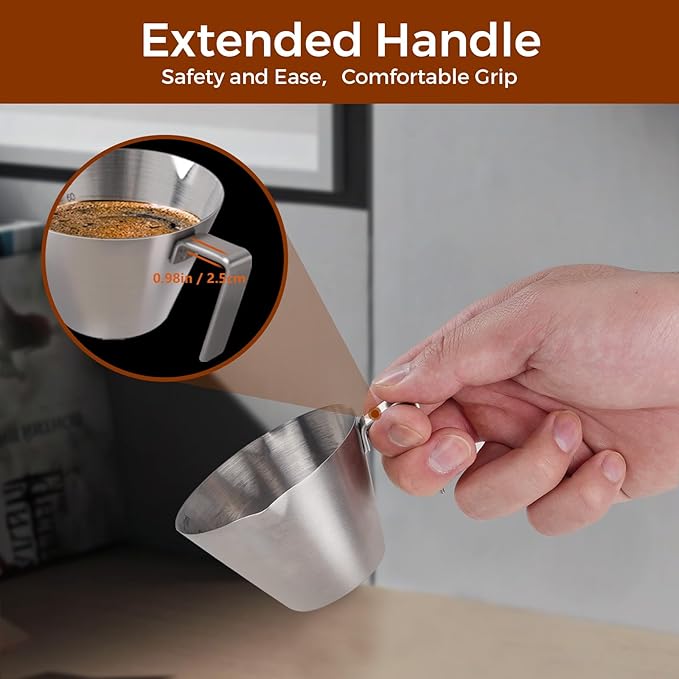 1Pc Stainless Steel Espresso Cups, Double Spout Metal Measuring Cup with Dual Scale, Espresso Shots Cup with Handle, Coffee Bean Weighing (Black), 3.4oz/100ml