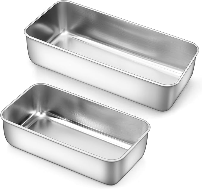 LIANYU 2 Pack Stainless Steel Bread Pan Set for Baking, 1 Large (12x5 Inch) & 1 Medium (9x5 Inch) Loaf Pans, Non Toxic Metal Bakeware for Meatloaf, Sourdough Bread, Lasagna, Oven & Dishwasher Safe