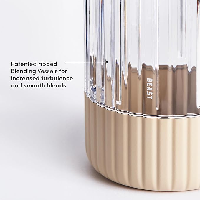 Beast Mighty 850 Plus | Premium Compact Personal Blender | Smoothies, Shakes, Dressings, Sauces | Blends Ice and Frozen Fruit | New XL Vessel | Extra Vessels, Lids and Straws | 850W (Sand)