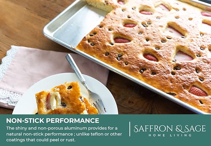 Commercial Quality Cookie Sheet Pan - 2 Pack Aluminum Half Sheet Baking Pan by Saffron & Sage Home Living - This 18x13 Baking Sheet Set is Rust & Warp Resistant, Heavy Duty, of Thick Gauge