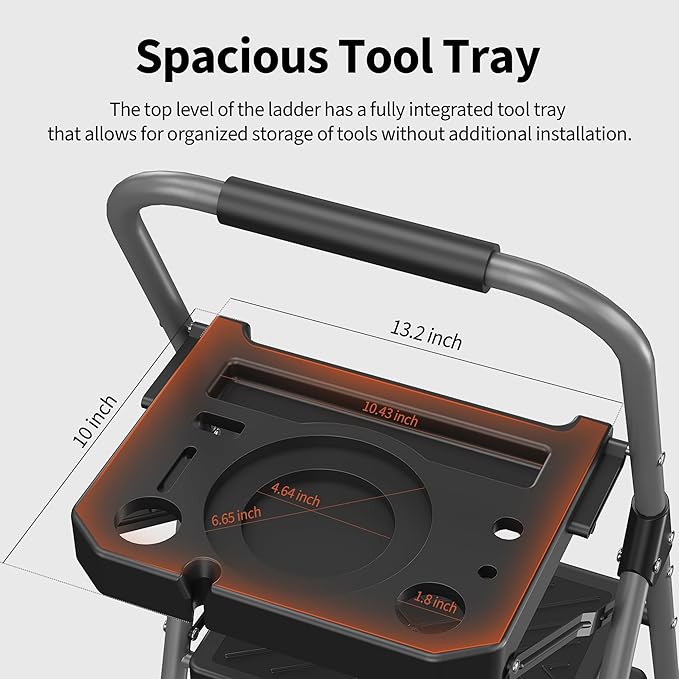 4 Step Ladder, Folding Step Stool with Tool Platform, Wide Anti-Slip Pedal and Anti-Slip Feet, Heavy-Duty Steel Construction, 900lbs Capacity Portable Safety Ladder, No Assembly Required, Grey