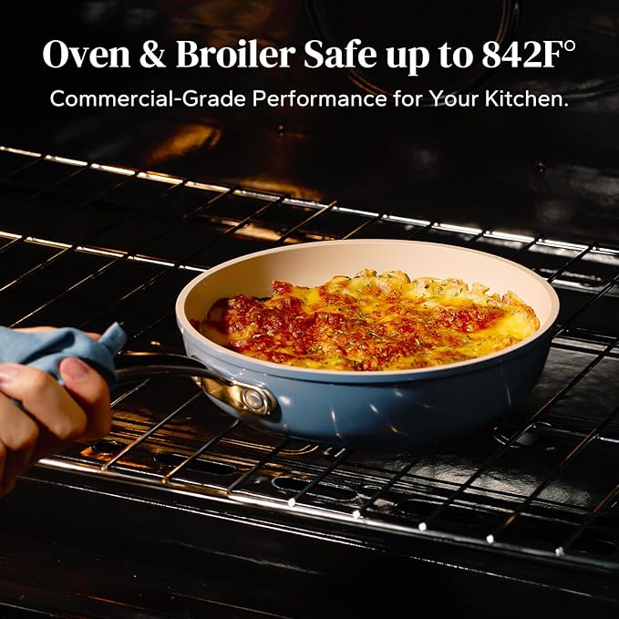 Redchef Nonstick Ceramic Pans, 4-Piece Deep Ceramic Frying Pan with Lid, 8" 9.5" 11" Deep Frying Pan, Egg Frying Pans Suitable for All Stovetops, PFAS & PTFE & PFOA Free, Dishwasher & Oven Safe, Blue