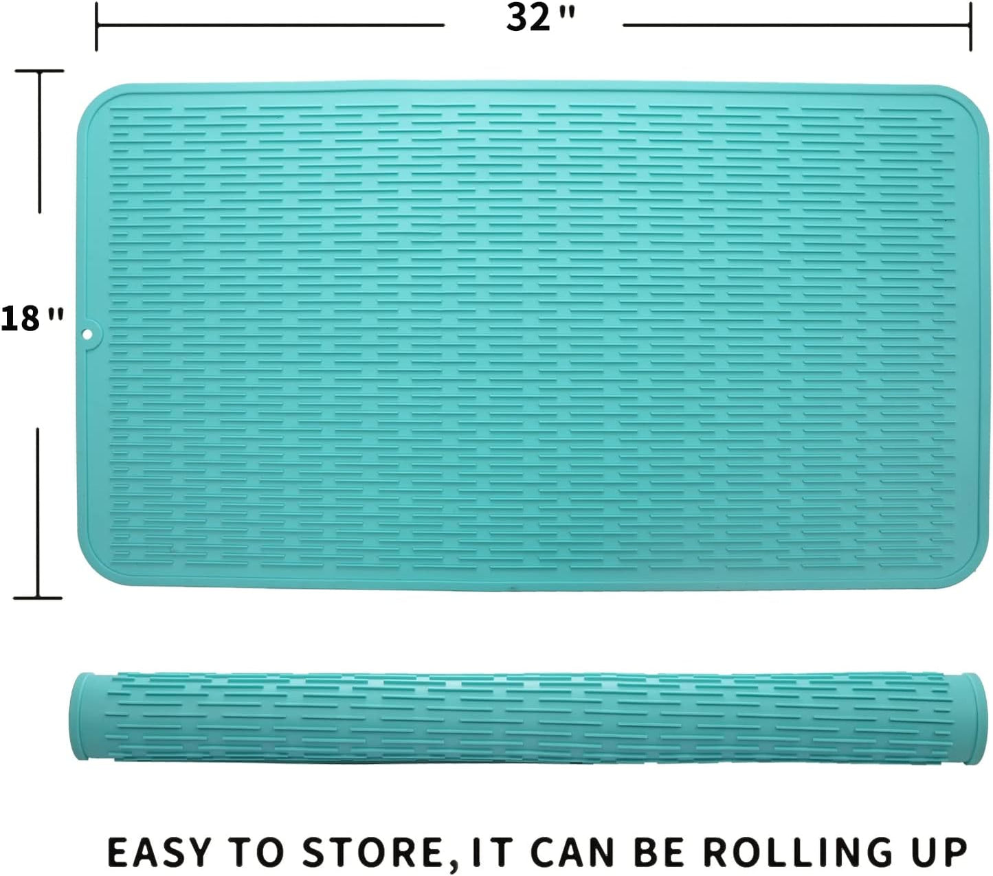 Silicone Dish Drying Mat for Multiple Usage,Easy clean,Eco-friendly,Heat-resistant Silicone Mat for Kitchen Counter or Sink,Refrigerator or Drawer Liner Mint 4XL 32 inches x 18 inches