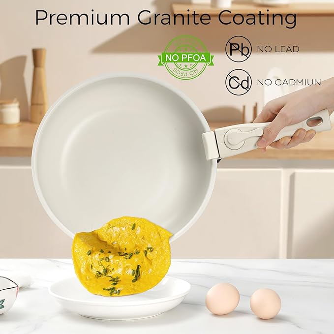 15Pcs Pots and Pans Set Non Stick, Cookware Sets with Detachable Handle, Nonstick RV Kitchen Cooking Tools Removable Handles, Oven Safe, Induction Fast, Stackable Induction Cookware, Tangerine