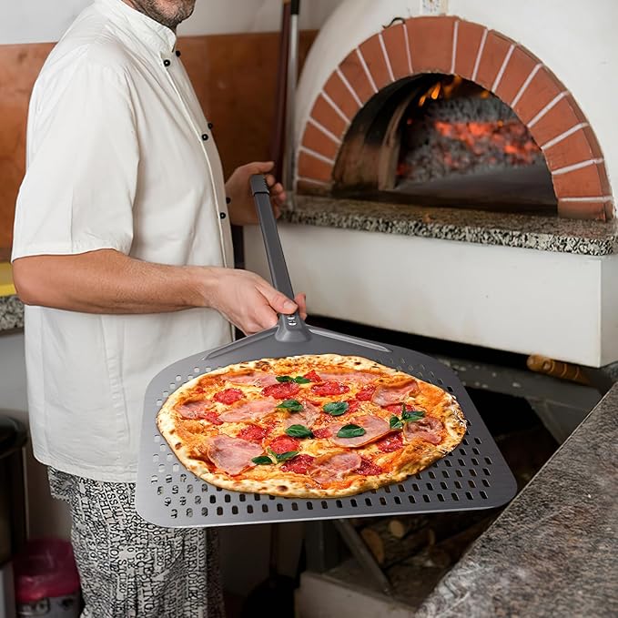 Perforated Pizza Peel, 16" Aluminium Pizza Paddle, Large Pizza peel for Baking Homemade Pizza Bread