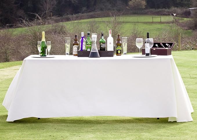 LTC LINENS 10-Pack White Rectangular Tablecloths 90 in x 132 in with Rounded Corners - Ideal for 6 ft Tables with Floor-Length Drop - Bulk Polyester Fabric Cloth Table Covers for Wedding, Party