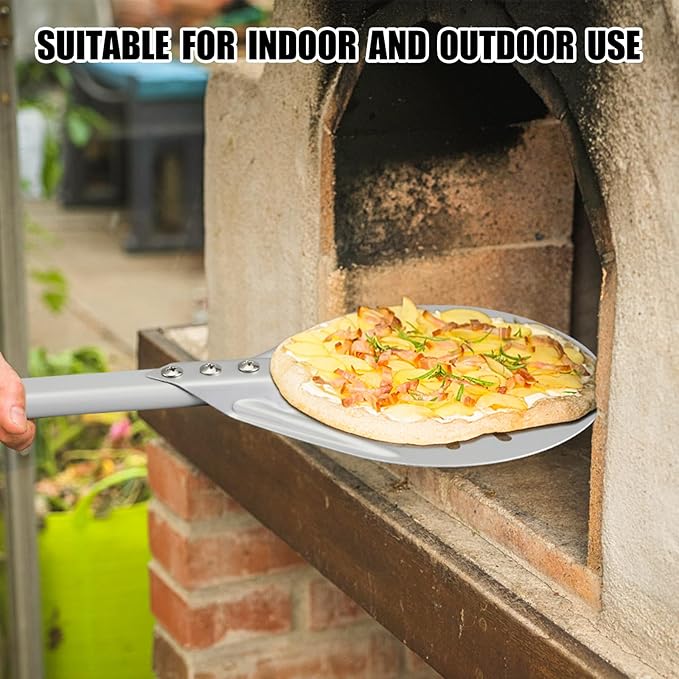 Pizza Turning Peel 9 Inch Round Anodized Aluminum Perforated Pizza Peel Turner With Metal Handle Pizza Paddle Spinner For Outdoor Pizza Oven Accessories