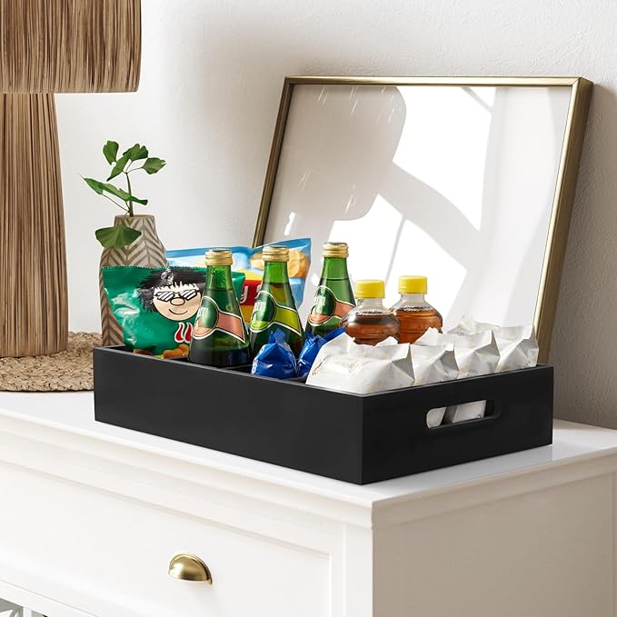 DRASTAR Snack Tray Organizer, Wooden Snack Display for Counter, Snack Bar Station, Chip Organizer for Pantry Shelf, Snack Basket Organizer, Kitchen Office