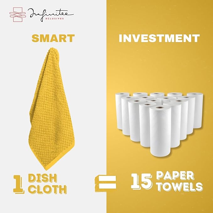 Infinitee Xclusives Premium Dish Cloth 100% Cotton 12 x 12 Inches |Pack of 4|-Ultra Soft Tea Towels - Highly Absorbent Kitchen Rags-Terry Dishcloth for Kitchen and Household Cleaning |Radiant Yellow|