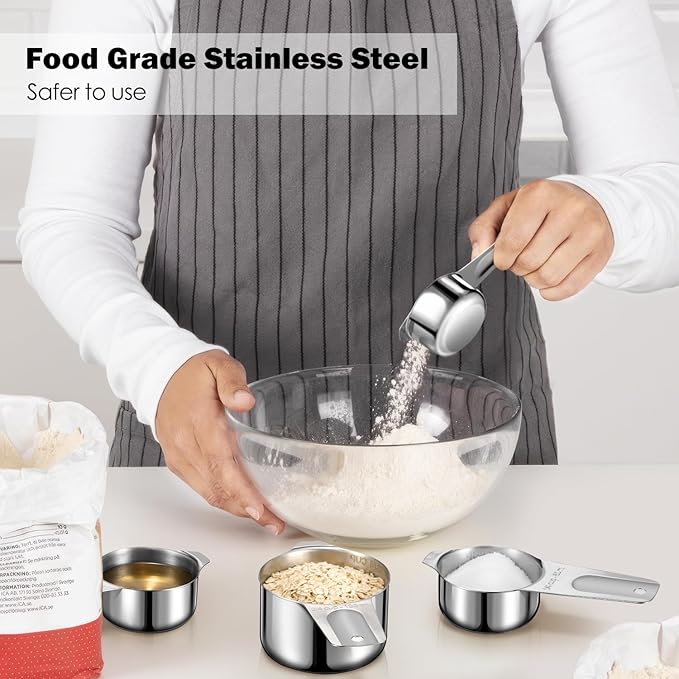 Measuring Cups, AMOHEE 7PCS Stainless Steel Measuring Cups with a Storage Bag for Cooking & Baking, Dishwasher Safe