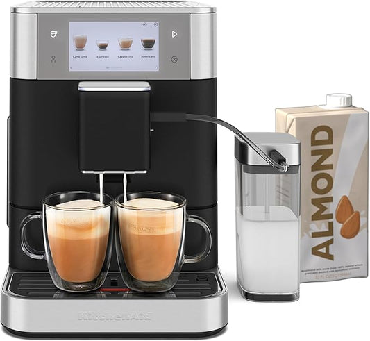 KitchenAid Fully Automatic Espresso Machine KF8 with Milk Attachment & Plant Based Milk Options, KES8558BK, Cast Iron Black
