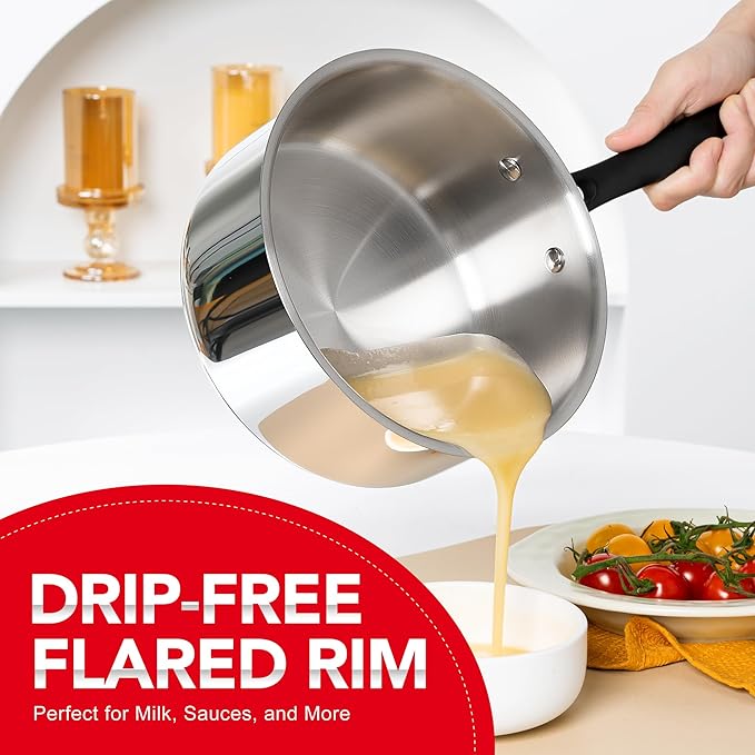 MICHELANGELO Tri-Ply Stainless Steel Saucepan with Lid 6 Pcs, Stainless Steel Sauce Pans with Cool Handle, 6 Pcs Multipurpose Sauce Pots Set for Kitchen Cooking, Induction Compatible, 1QT & 2QT &3QT