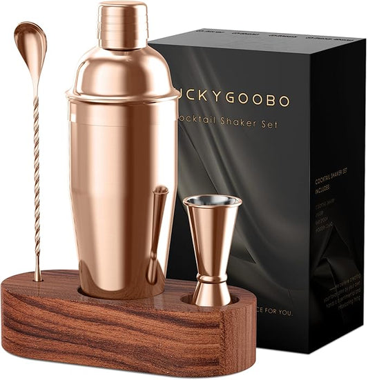 Cocktail Shaker Set,24 oz Martini Shaker,Food Grade Stainless Steel Martini Mixer Built-in Strainer,Drink Shaker by LUCKYGOOBO,Bartender Kit Gifts. (Rose Gold)