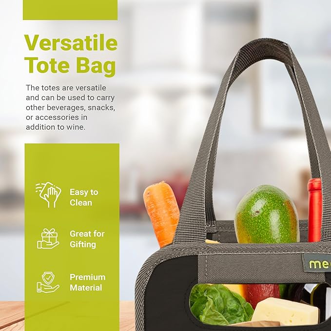 meori 6 Bottle Wine Tote Lava Black Liquor Spirits Enthusiast Tastings Grocery Shopping Glass Dividers Travel Hostess Gift (A100432)