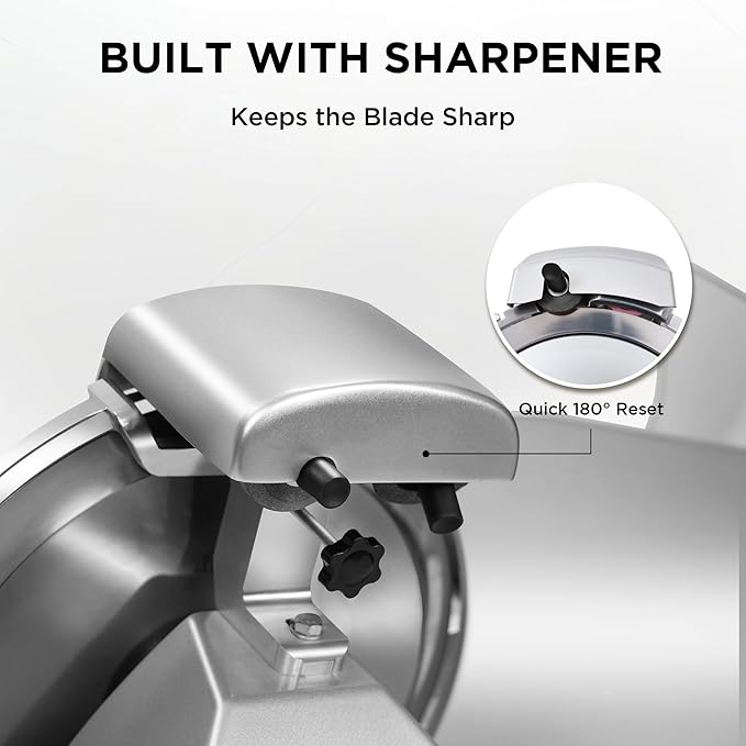 10" Commercial Meat Slicer, 340W, Electric Deli Slicer with Adjustable Thickness, Stainless Steel Blade, Built-in Sharpener, Removable Blade for Easy Cleaning