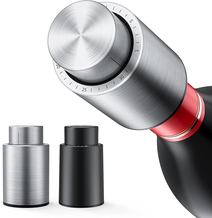 [2 PACK]Wine Bottle Stoppers，2-in-1 Vacuum Wine Stopper，1 Stainless Steel (Silver) and 1 ABS(Black) Wine Savers, Reusable Wine Preserver, Vacuum Pump Corks Keep Wine Fresh, Best Gift Accessories.