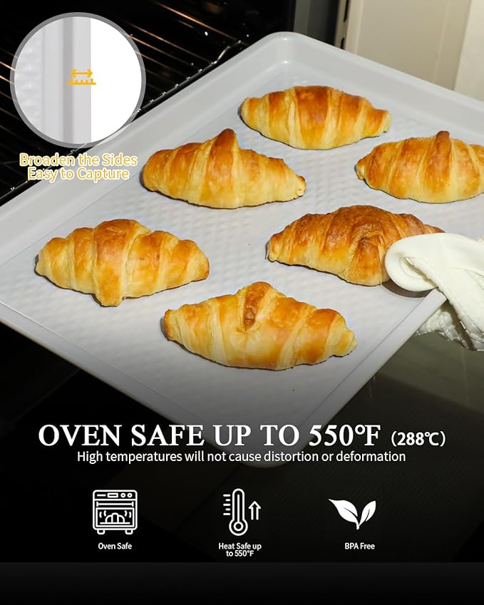 Nonstick Ceramic Baking Sheet With Rack, 3-Pack Half/Jelly Roll/Quarter Sheet Pan, Non-Toxic, PTFE & PFOA Free, Warp-Free, Oven Safe 550°F, Dishwasher Safe, Aluminized Steel, Gray Yellow