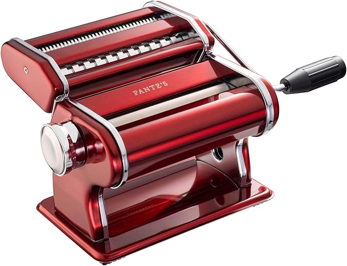Fante's Red Pasta Machine With Double Pasta Cutter For Spaghetti And Fettuccine, For Rolling Uniform Pasta Sheets And Creating Consistent Homemade Noodles