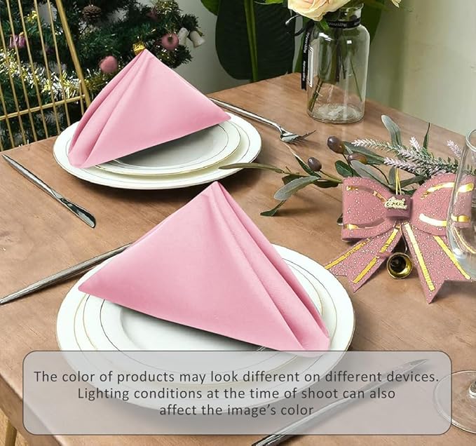 Ruvanti Cloth Napkins Set of 12, 18x18 Inches Napkins Cloth Washable, Soft, Durable, Absorbent, Cotton Blend. Table Dinner Napkins Cloth for Hotel, Christmas, Dinner, Parties - Pink