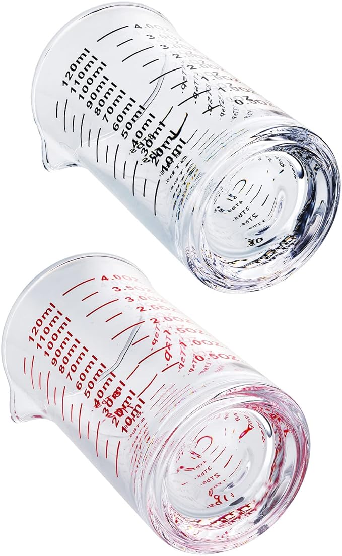 Ackers 4 Oz Glass Measuring Cup,Borosilicate Shot Glass with V-Shaped Spout(Pack of 2)