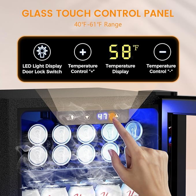 26 Bottle Wine Cooler 130 Can Beverage Refrigerator, Small Freestanding Cabinet Wine Cellar with 40℉-61℉ Temperature Control Glass Door, Black