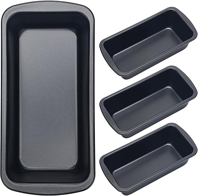 Patelai 4 Pack Small Loaf Pans for Baking Bread Non Stick Bread Pan Rectangle Baking Tray Toast Mold(Black,7.2 x 3.7 Inch)