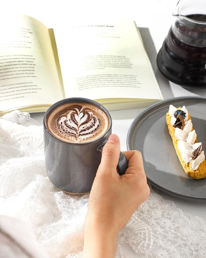 Hasense Coffee Mugs, 12 OZ Coffee Cups Ceramic Set of 4 with Handle and Speckled Patterns for Man Woman, Vintage Stoneware Porcelain Coffee Cups Set for Tea, Cocoa, Milk, Latte and Cappuccino - Gray