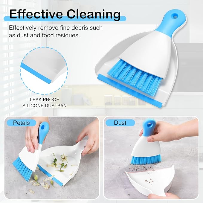 NACENA Mini Dustpan and Brush Set, Small Broom and Dustpan Set Dust Pan and Mini Hand Broom Dustpan and Broom Combo Compact for Home Table Keyboards Sofa Kitchen Pets, Dark & Blue