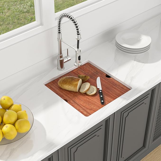 LORDEAR 18 inch Undermount Bar Sink Workstation - 18x19x10 Inch Bar Prep Sink 16 Gauge Stainless Steel Single Bowl Handmade RV Outdoor BBQ Camper Sink with Full Cutting Board