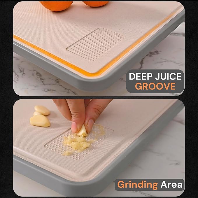 Premium Double Sided 304 Stainless Steel Cutting Board | Non Toxic, Heavy Duty Stainless Steel Chopping Board with Juice Groove | Dishwasher Safe Kitchen Board - Rubik Grooved Diamond
