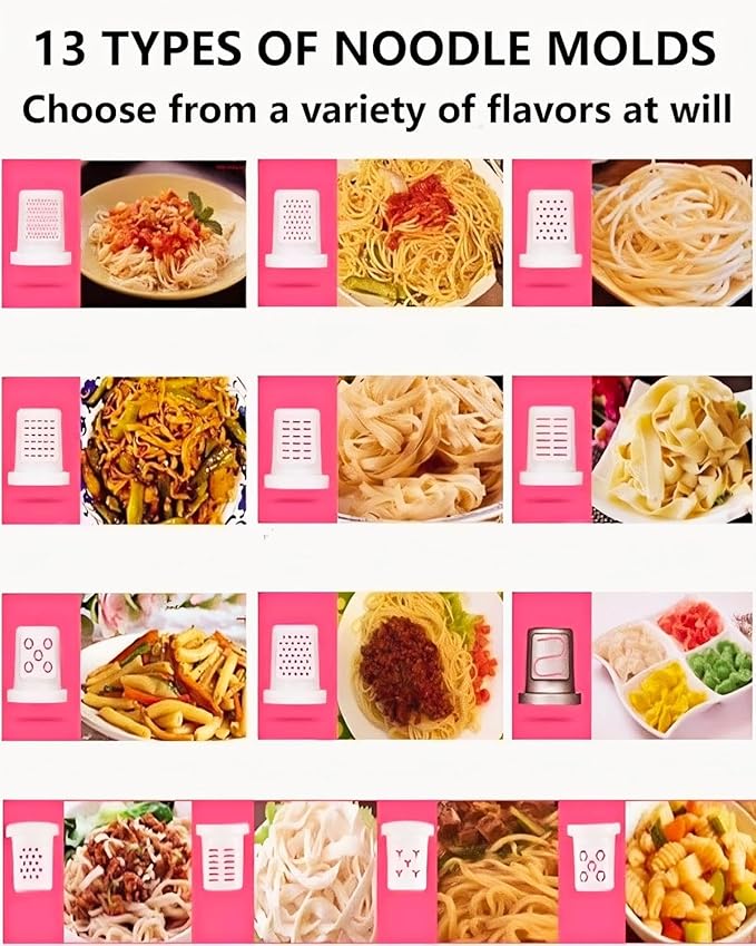 Electric Noodle Machine, 260w Household Fully Automatic, 13 Types Of Noodle Molds, 500g Flour Capacity Italian Noodle Machine