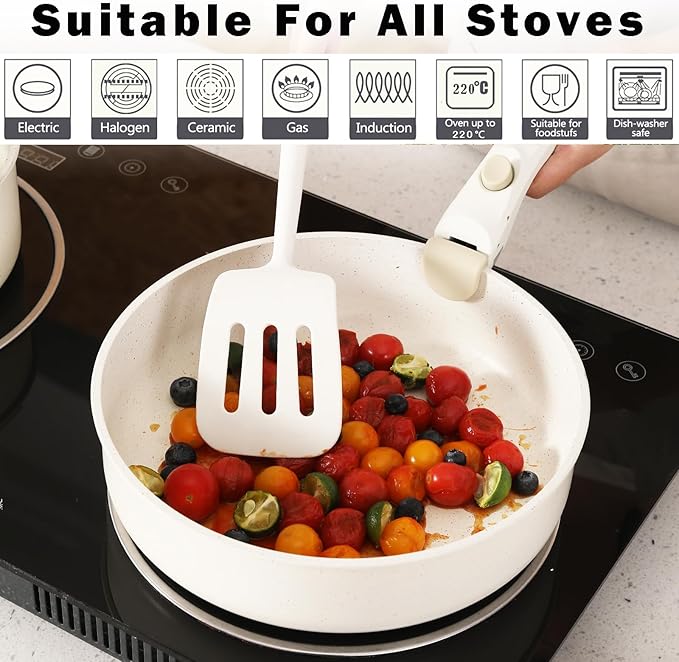 Pink Non Stick Pot and Pan Sets with Removable Handle, Ceramic Cookware Set Detachable Handle, Induction Kitchen Camping Stackable Pots Pans, Dishwasher/Oven Safe, PTFE/PFOA/PFOS Free