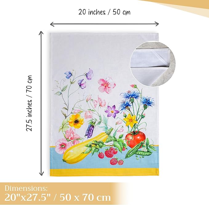 Maison d' Hermine Kitchen Towels Set of 3 100% Cotton 27.50" x 20" Reusable Cloth Tea Dish Towels Absorbent with Hanging Loop for Kitchen, Home, Dining, Cocktail Parties Spring/Summer (Giverny)