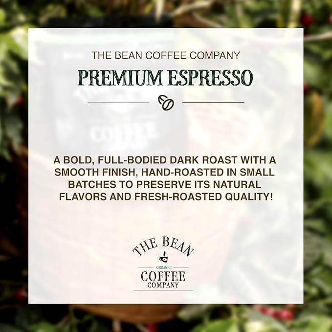 The Bean Organic Coffee Company Premium Espresso, Dark Roast, Ground Coffee, 16-Ounce Bag, Café molido tostado orgánico