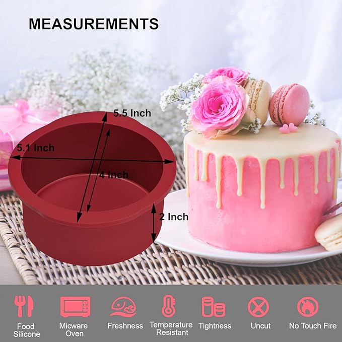 Nalchios 4 Inch Silicone Round Cake Pans Set of 4, Non-stick Easy Releasing Mini Cake & Pizza Pans, Flexible BPA Free Silicone Baking Mold for Layer, Mini & Cheese Cake