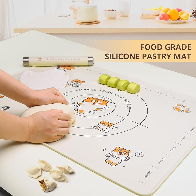 28x20 Inch Extra Thick Silicone Pastry Board, Silicone Baking Mat with Measurements, Non-slip Silicone Mat, Kneading Counter Mat, Non-Stick Dough Mat with Edge Heightening