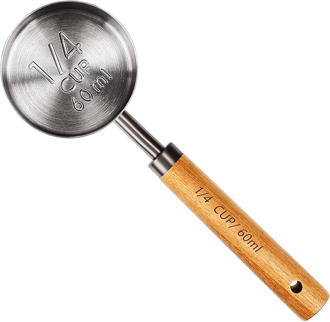 Measuring Cup with Wooden Handle, 1/4 Cup Titanium-plating 60 Ml Stainless Steel, Space Gray
