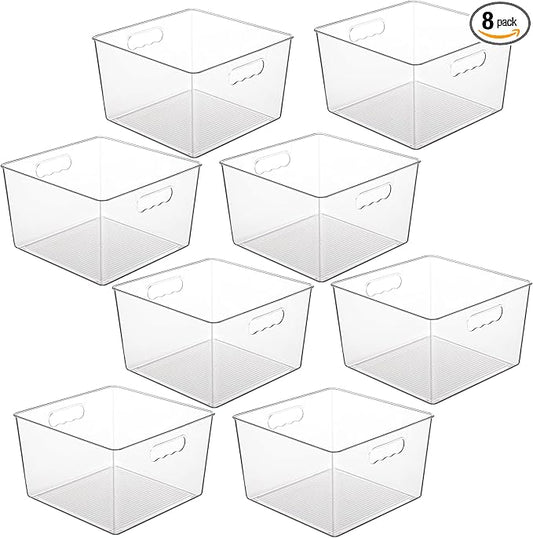 Vtopmart 8 Pack Extra Large Clear Plastic Storage Bins,11x11 Cube Acrylic Organizer Square Containers with Handle for Pantry,Closet,LaundryRoom,Kitchen,Bathroom,UnderSink Organization