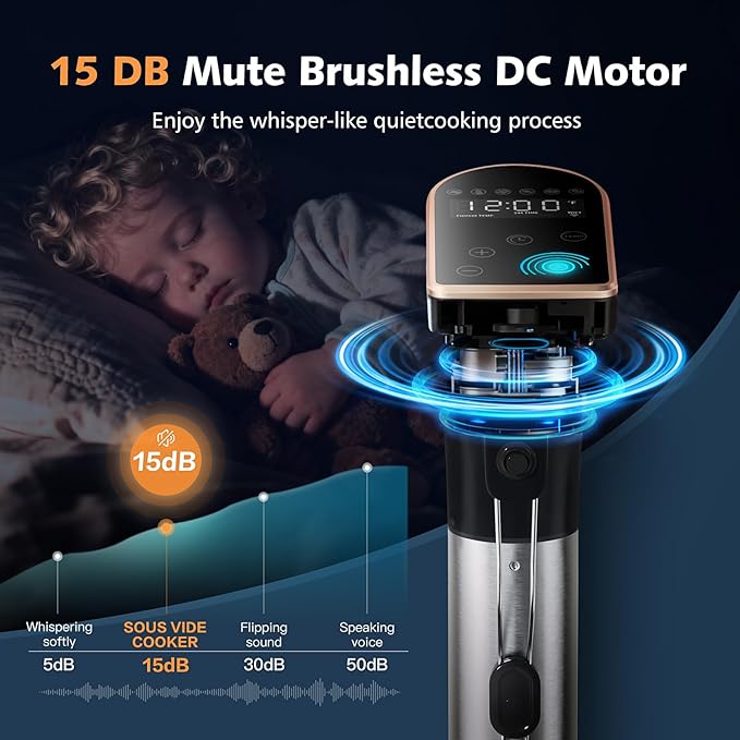 1300W Sous Vide Precision Cooker Machines(2.4G WIFI), IPX7 Full Waterproof Immersion Circulator, New Quiet Brushless Motor, 6 One-Touch Presets, Effortless Gourmet Meals