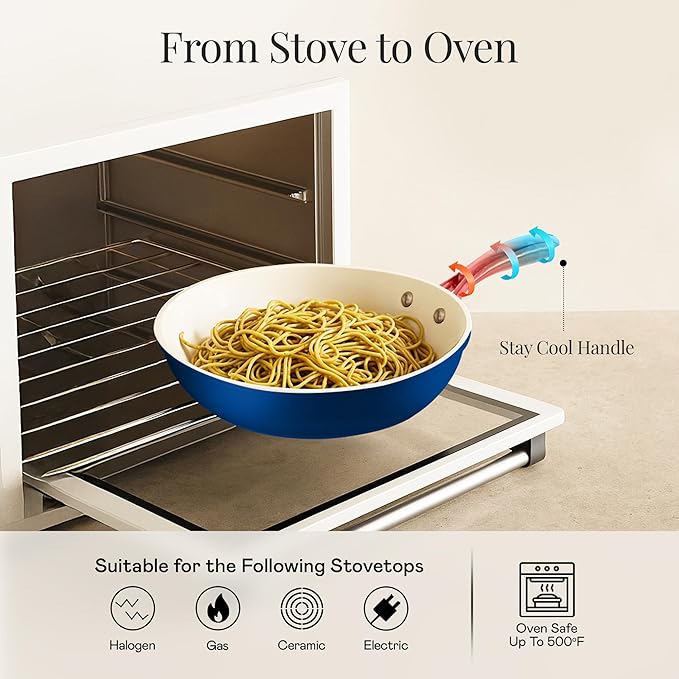 Gotham Steel 12 Pc Ceramic Cookware Set Nonstick, Ceramic Pots and Pans Set Non Stick with Steamer for Cooking, Non Toxic PFOA PFOS Free, Premium Stay Cool Handles, Oven & Dishwasher Safe