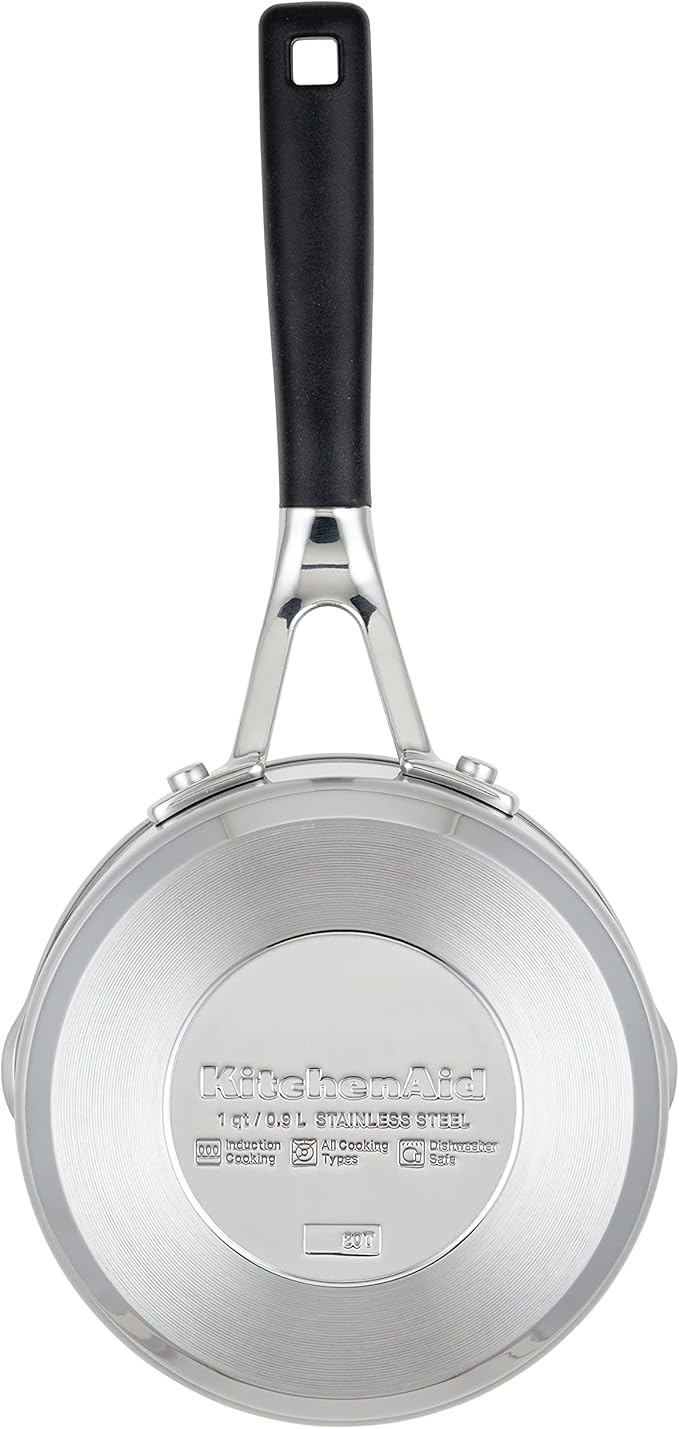 KitchenAid 71018 Stainless Steel Saucepan with Pour Spouts, 1 Quart - Brushed Stainless Steel