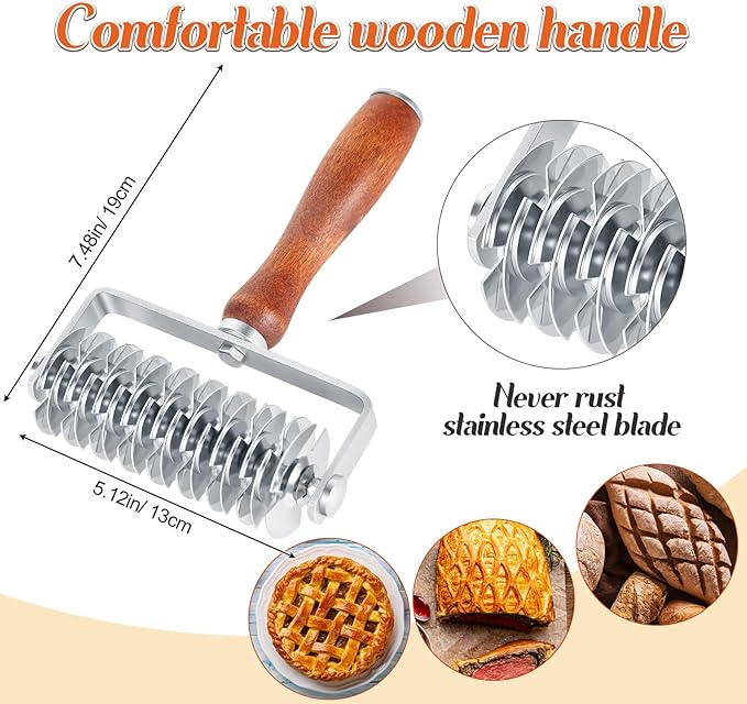 Gisafai 3 Pcs Pastry Cutter Set 5 Wheel Adjustable Pizza Slicer Stainless Lattice Roller Slicer Dual Ravioli Dough Cutter for Christmas Kitchen Pizza Noodle Pasta Maker