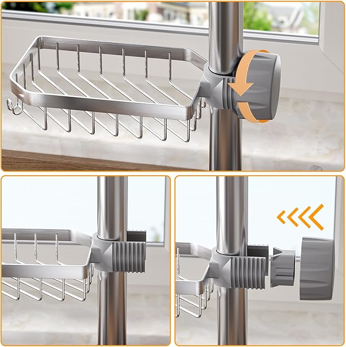 LONIN Sponge Holder Over Faucet Kitchen Sink Caddy Organizer, Stainless Steel Detachable Hanging Faucet Drain Rack for Bathroom, Scrubbers, Soap