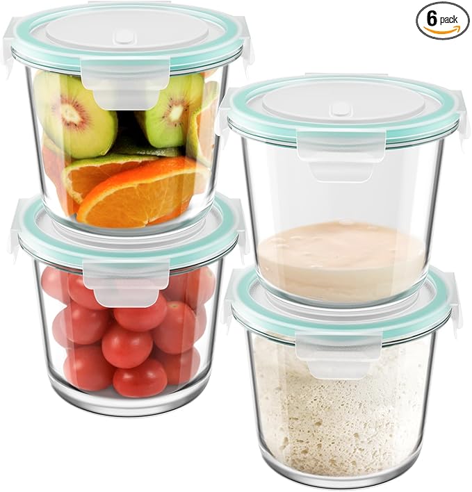 Freshmage 3 Cup Glass Soup Storage Containers with Lids (6 Sets), 23oz Glass Deli Container Heat-Resistant BPA-Free Airtight for feeding the Southern Starter, Microwave, Dishwasher, Freezer Safe